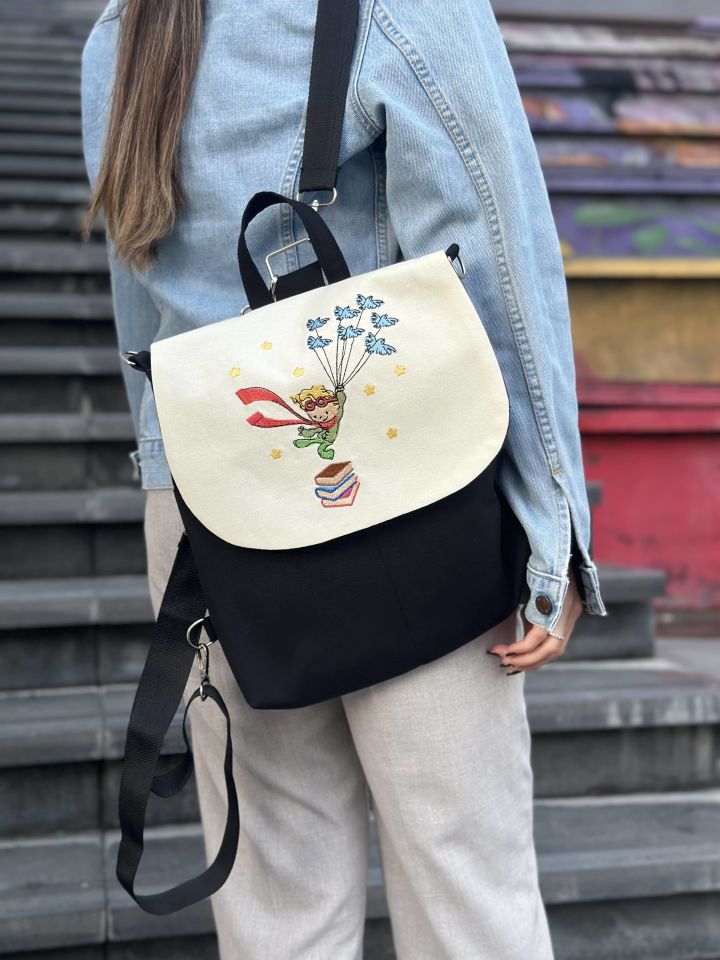 Siyah Küçük Prens Nakışlı Sırt Çantası