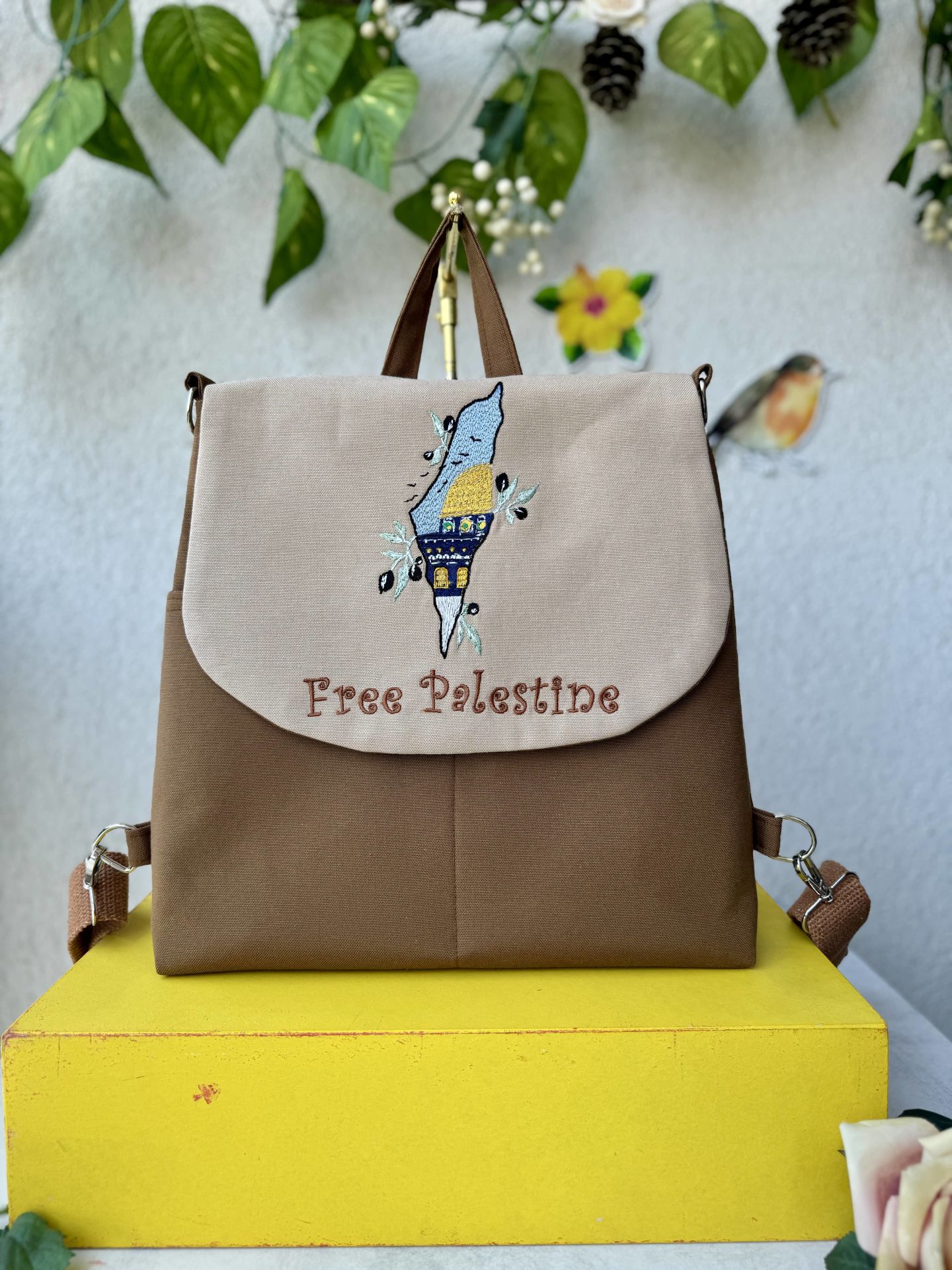 Kahverengi Mescid-i Aksa Nakışlı Sırt Çantası