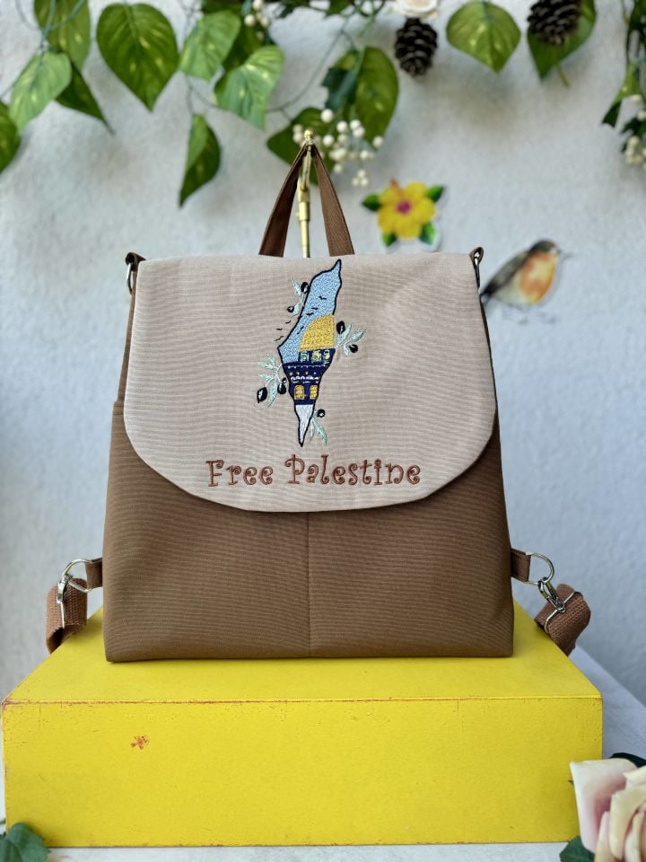 Kahverengi Mescid-i Aksa Nakışlı Sırt Çantası