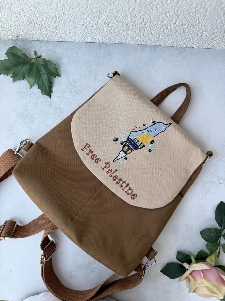 Kahverengi Mescid-i Aksa Nakışlı Sırt Çantası