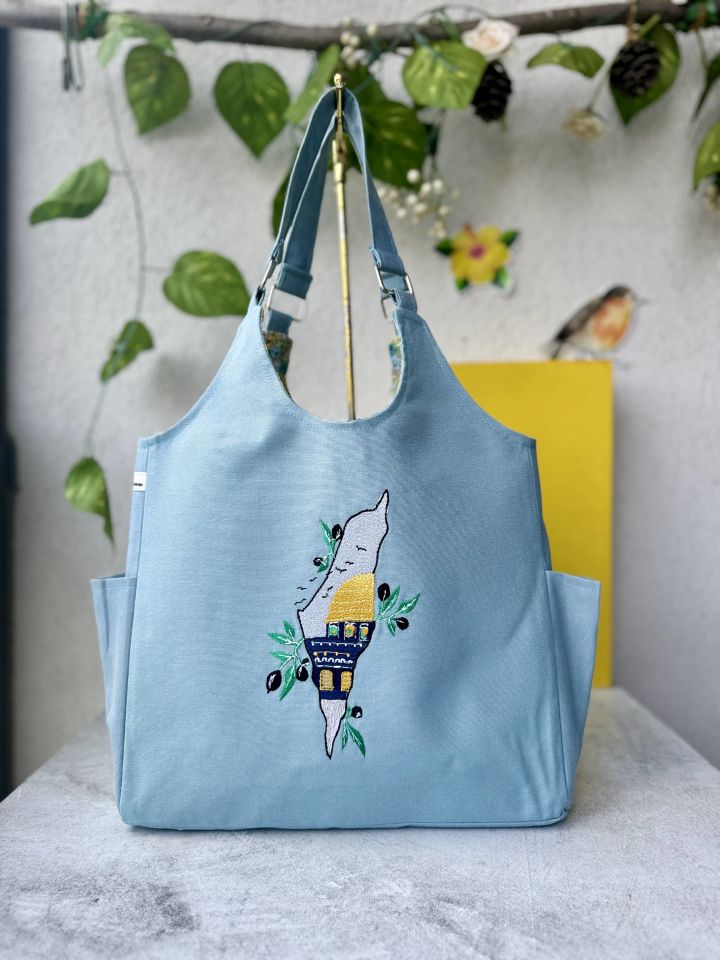 Mavi Mescid-i Aksa Nakışlı Omuz Çantası