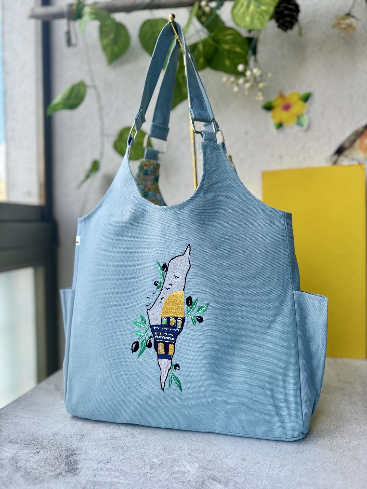 Mavi Mescid-i Aksa Nakışlı Omuz Çantası