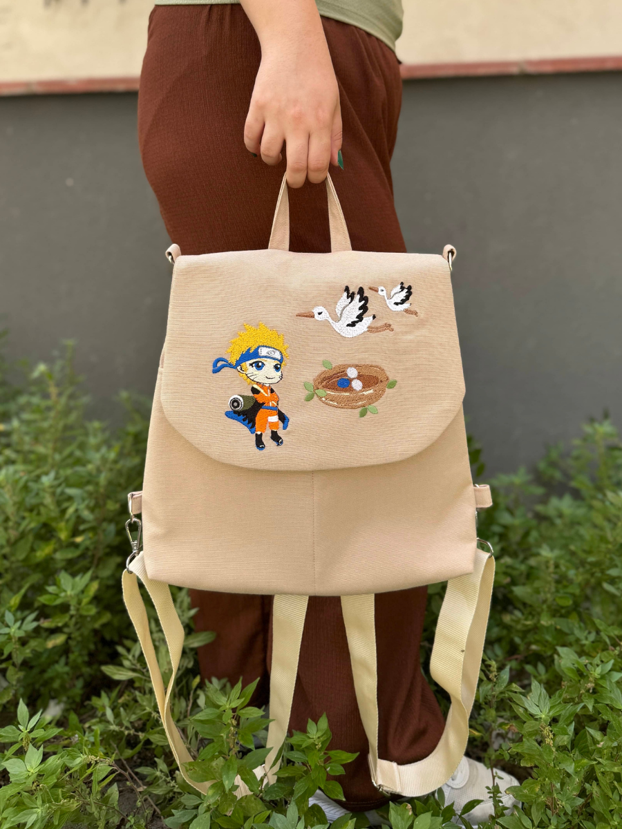 Krem Naruto (Anime) Nakışlı Sırt Çantası