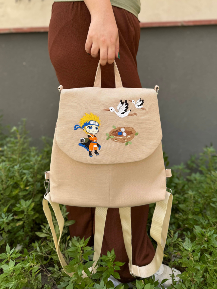 Krem Naruto (Anime) Nakışlı Sırt Çantası