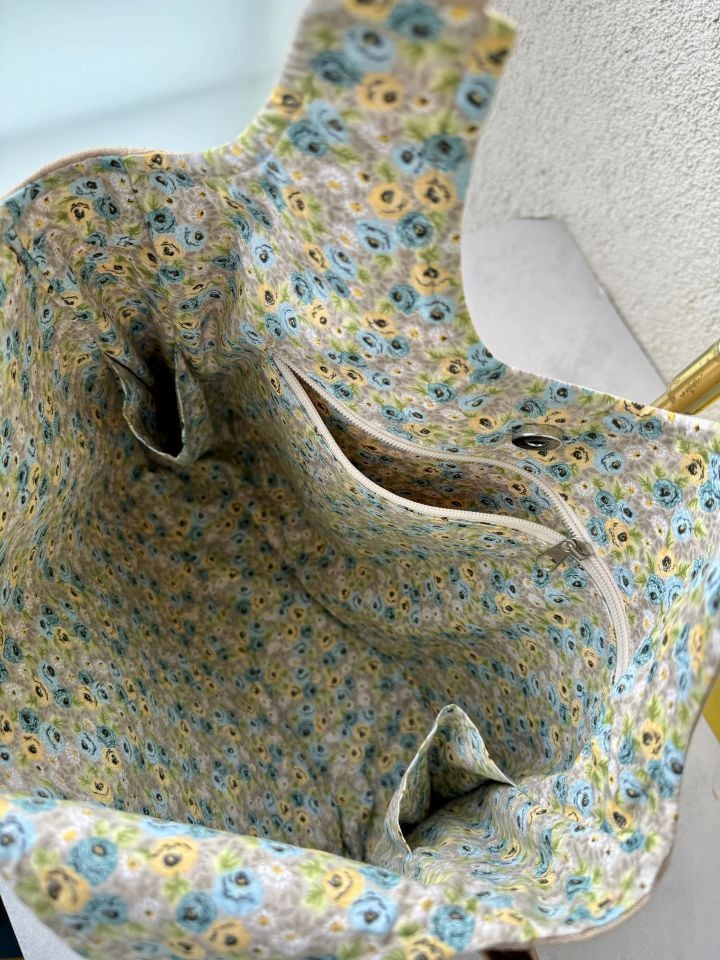 Krem Kuş Evi 2  Nakışlı Omuz Çantası