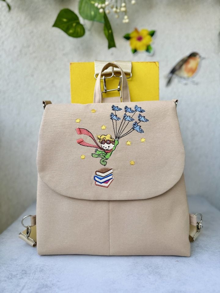 Krem Küçük Prens Nakışlı Sırt Çantası