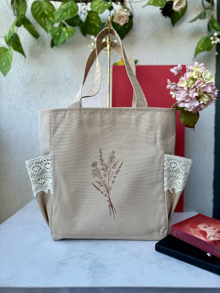 Krem Otantik Serisi Çiçekli Omuz Çantası