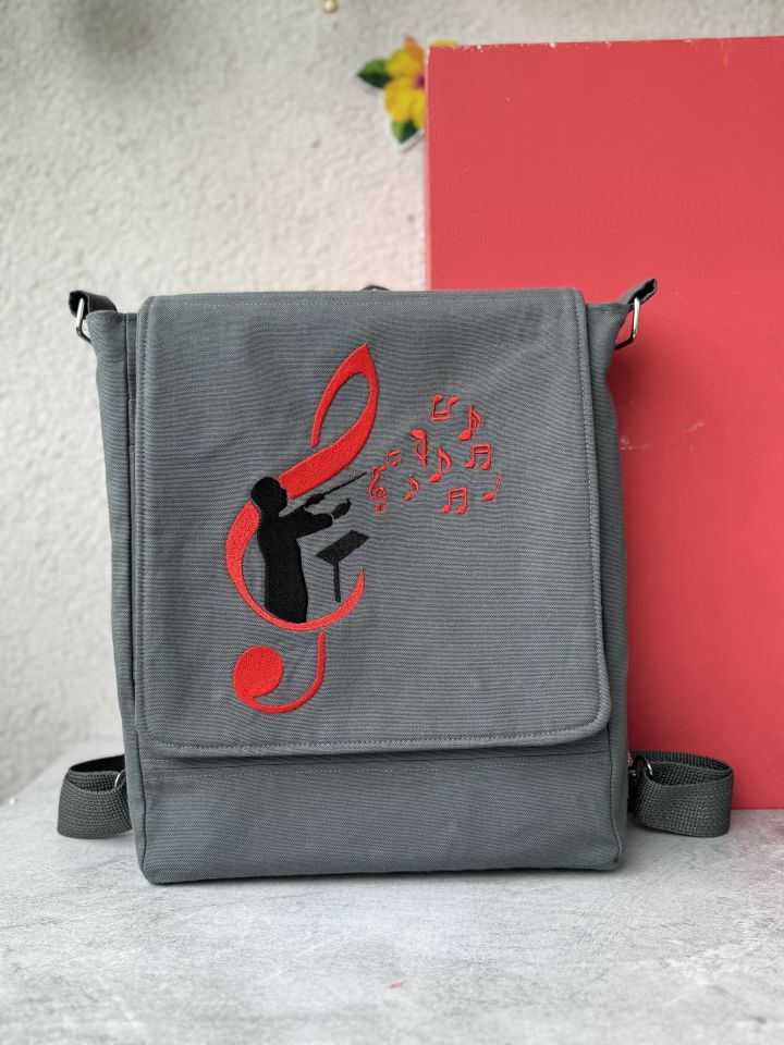 Antrasit Sol Anahtar Nakışlı 13 İnç Laptop Çantası