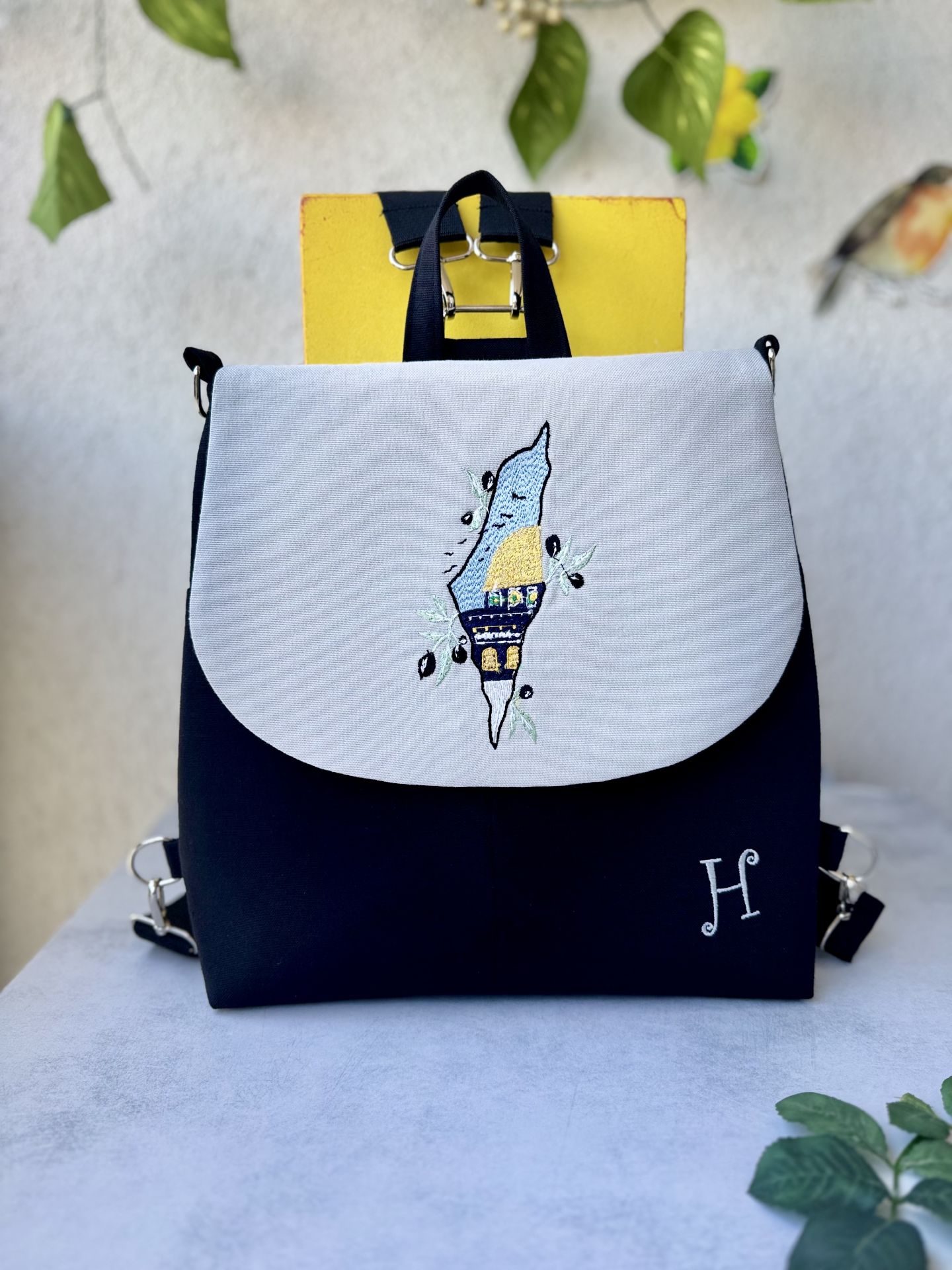 Siyah Mescid-i Aksa Nakışlı Sırt Çantası