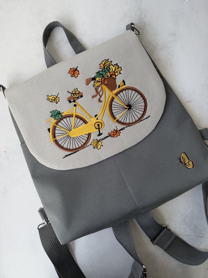 Antrasit Bisiklet Nakışlı Sırt Çantası