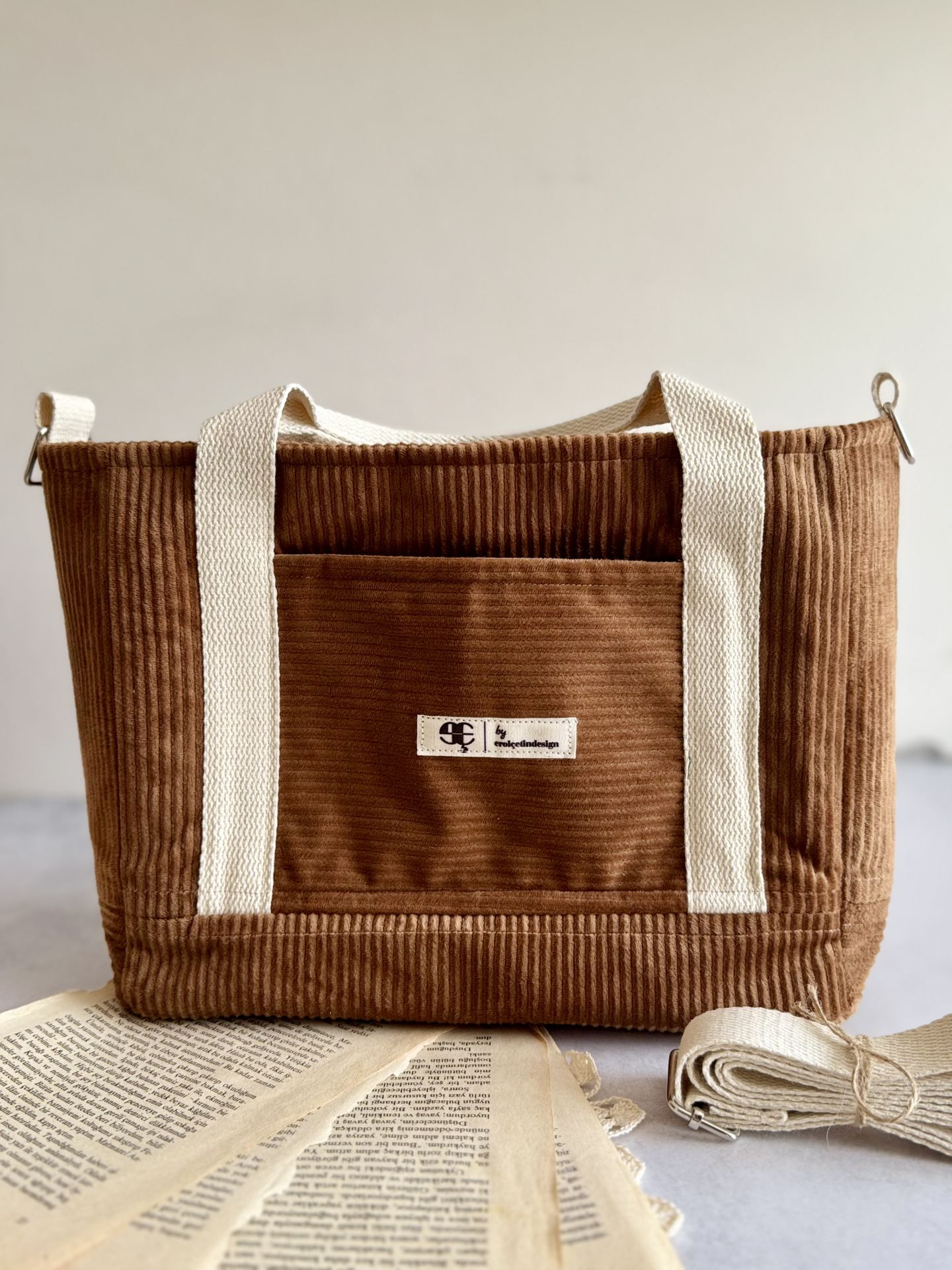 Sütlü Kahve Fitilli Kadife Omuz Çantası