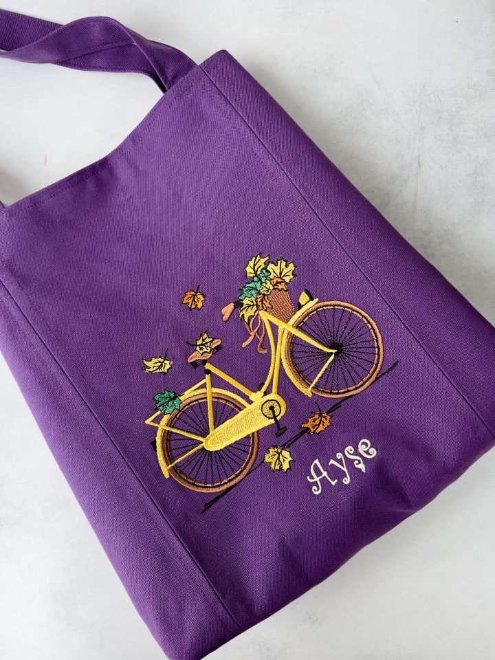 Mor Bisiklet Nakışlı Omuz Çantası