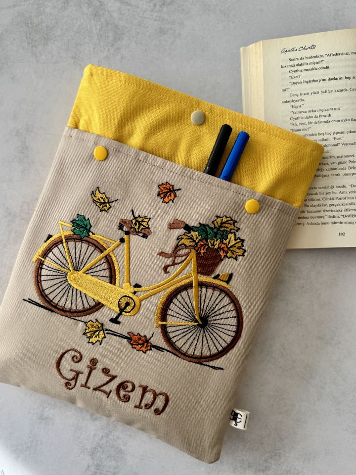Bisiklet Nakışlı Kitap / Tablet Kılıfı