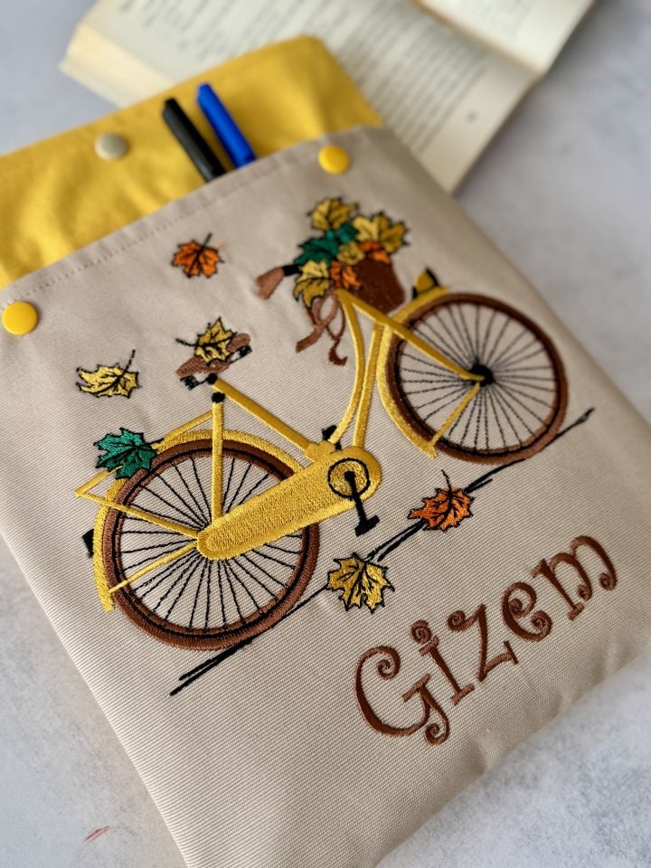 Bisiklet Nakışlı Kitap / Tablet Kılıfı