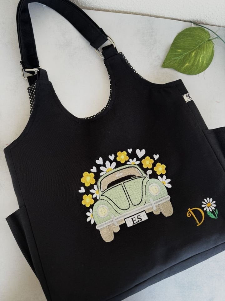 Siyah Vosvos Nakışlı Omuz Çantası