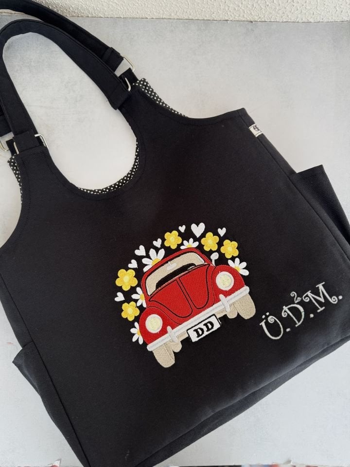 Siyah Vosvos Nakışlı Omuz Çantası