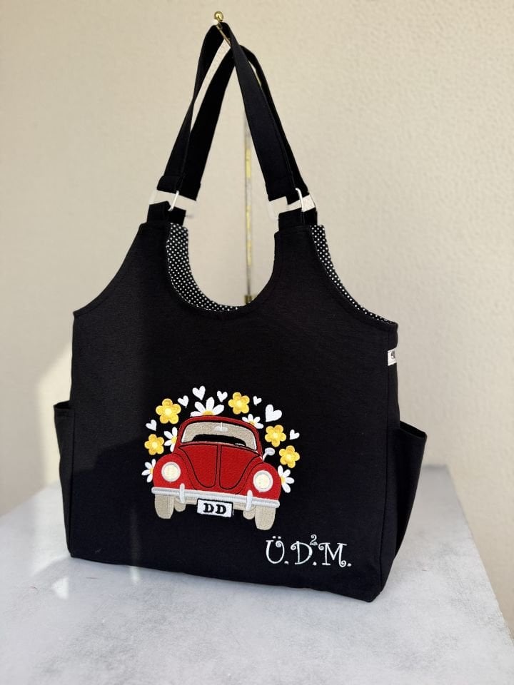 Siyah Vosvos Nakışlı Omuz Çantası