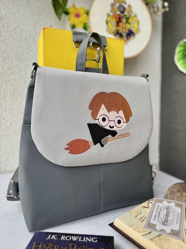 Antrasit Harry Potter Nakışlı Sırt Çantası