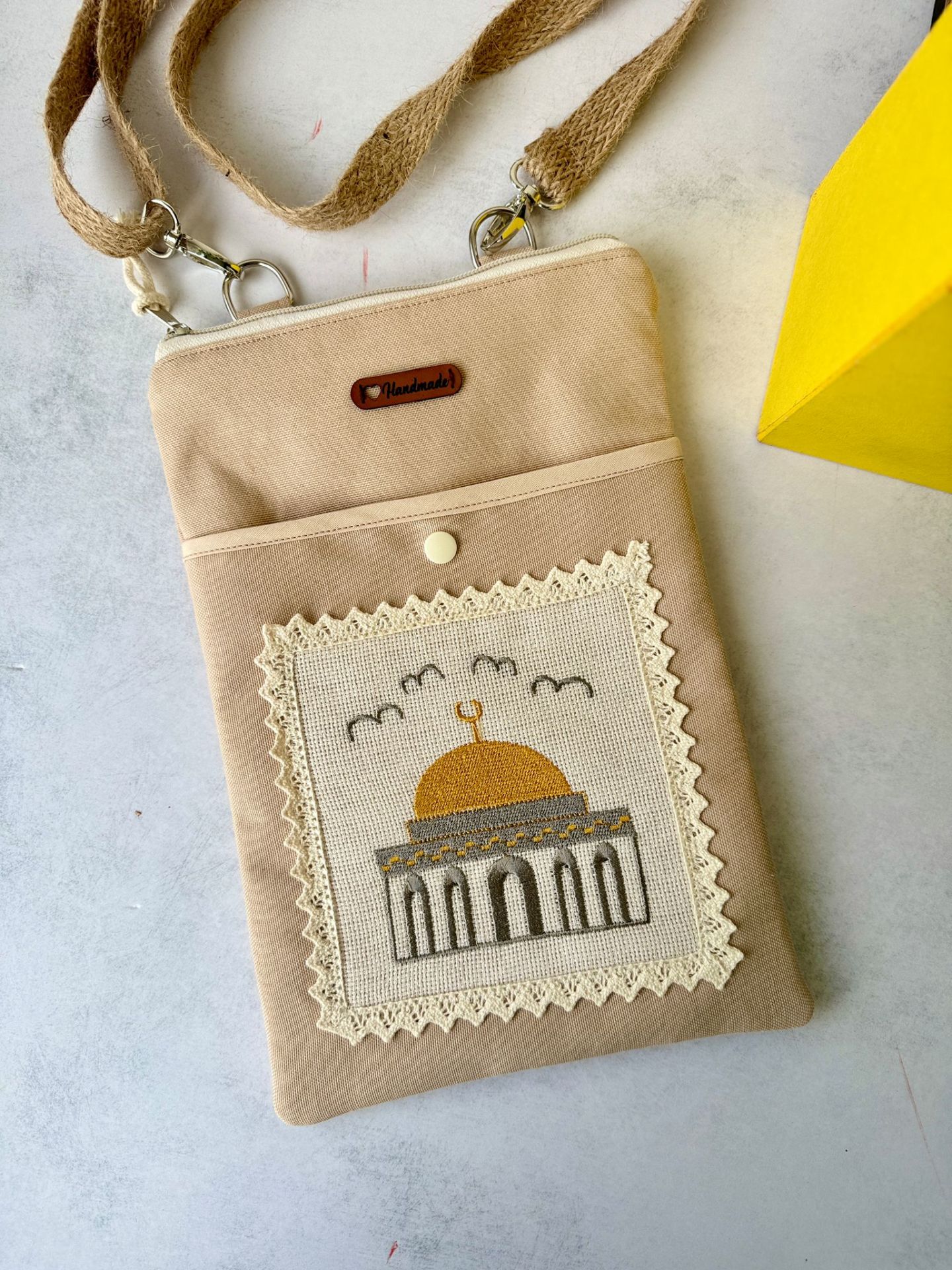 Krem Mecsid-i Aksa Kitap Çantası