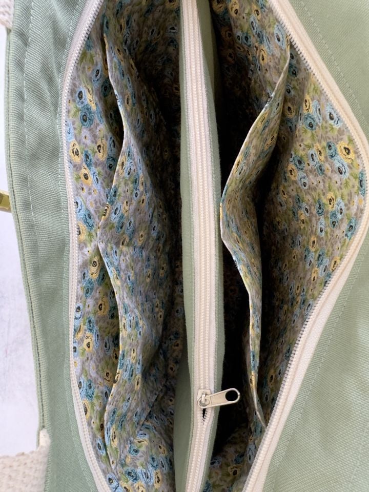 Su Yeşili Çiçekli - Bisikletli Omuz Çantası