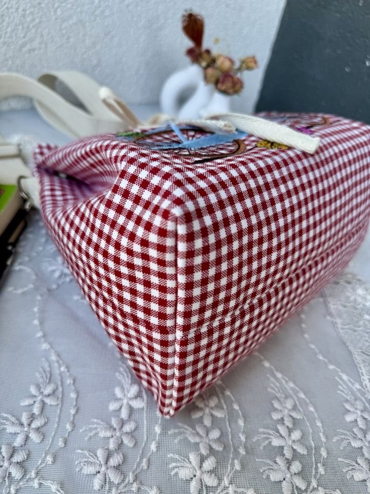 Kırmızı Ekose Bucket Omuz Çantası