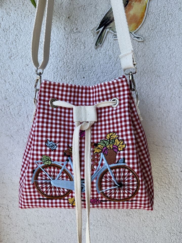 Kırmızı Ekose Bucket Omuz Çantası