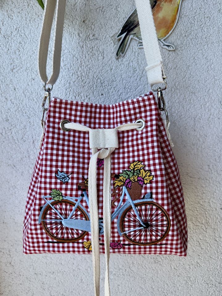 Kırmızı Ekose Bucket Omuz Çantası