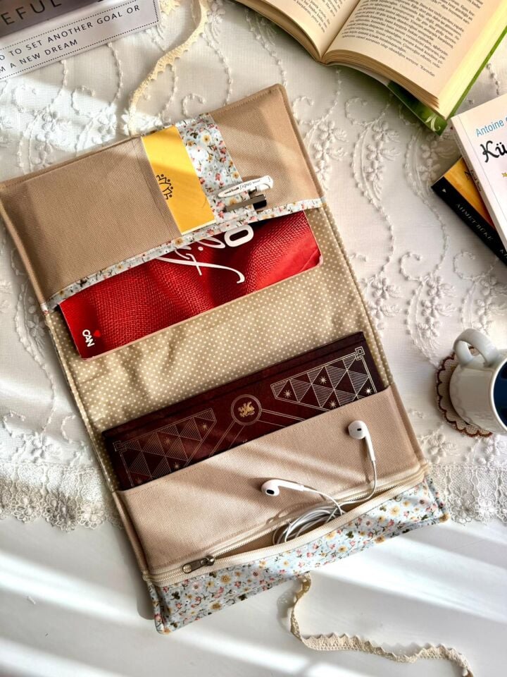 Krem Mescid-i Aksa Nakışlı Kişiye Özel Kitap Kılıfı Organizer