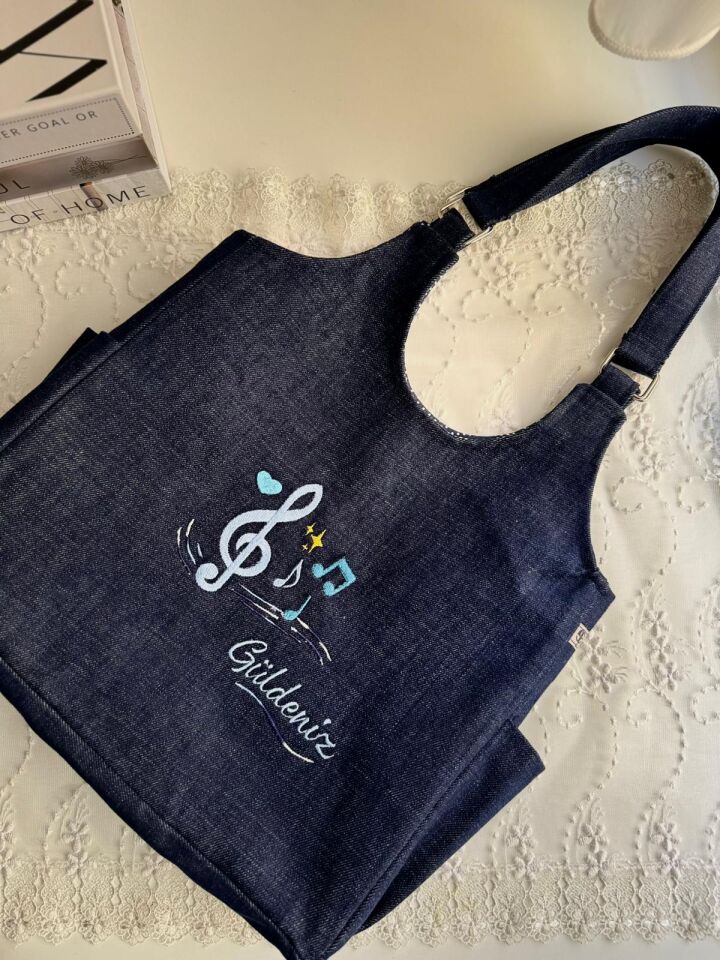 Kişiye Özel Müzik Temalı Nakışlı Omuz Çantası